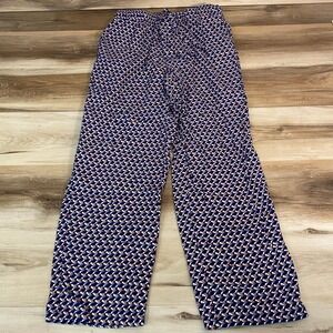 Lands End Mens Puffin Bird Print Flannel Pajama Pants Navy Blue Orange Medium